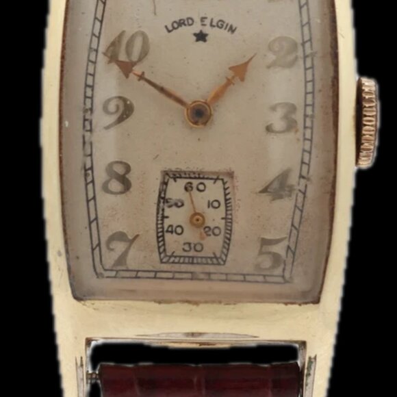 Vintage Lord Elgin Tonneau Deco Men's Mechanical Wristwatch 14k Gold Filled - Picture 2 of 5